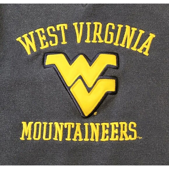 West Virginia Mountaineers Sweatshirt Mens XXL Blue Embroidered Patch WVU Y2K - Picture 1 of 12